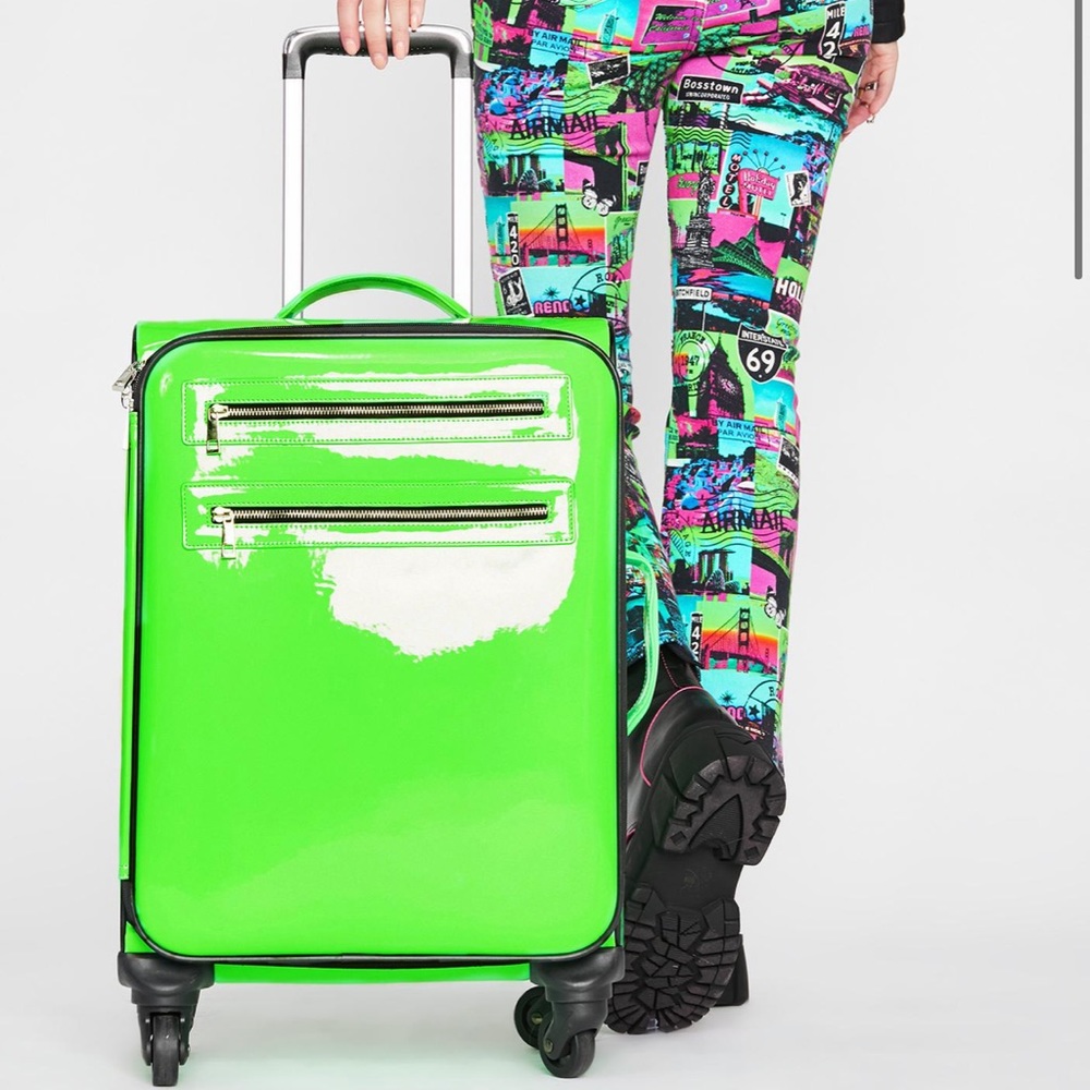 Dolls Kill Current Mood Green Vegan Carry on Roller Luggage Bag deadstock